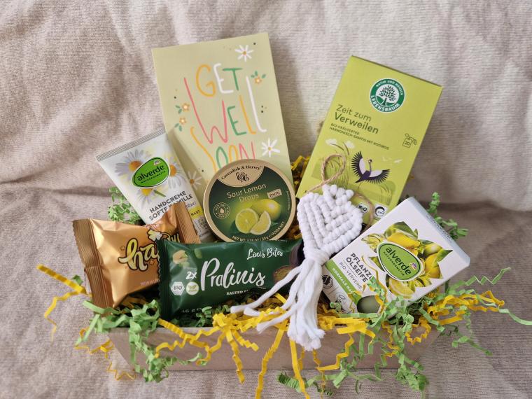 Geschenk zur Kur, Geschenk zur Entspannung, Geschenk Reha mit Grußkarte